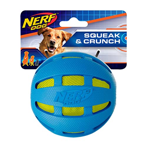 Nerf Dog 9,7 cm Rubber Checker Crunch Ball - Blau mit grünem Crunch Bag von Nerf Dog