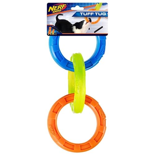 Nerf Glow 3-Ring TPR Tug Blue, Green and Orange Dog Toy, Large von NERF