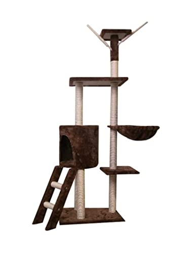 NESPIQ Katzenkratzbaum Katzenmöbel Kratzbaum, Mehrstöckiger Katzenturm Mit Hängematte, Kratzbäumen, Sitzstangen Und Leiter, Kätzchen-Aktivitätszentrum Kratzbaum Für Katzen(Brown) von NESPIQ