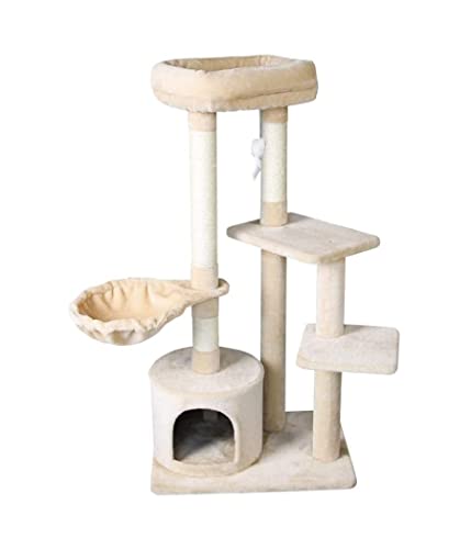 NESPIQ Katzenkratzbaum Katzenmöbel Katzen-Klettergerüst Massivholz-Sisal-Katzenstreu, Kratzbaum-Rahmenpfosten, Katzenregal, Geeignet for 1-3 Katzen Zum Spielen Kratzbaum Für Katzen(Beige) von NESPIQ