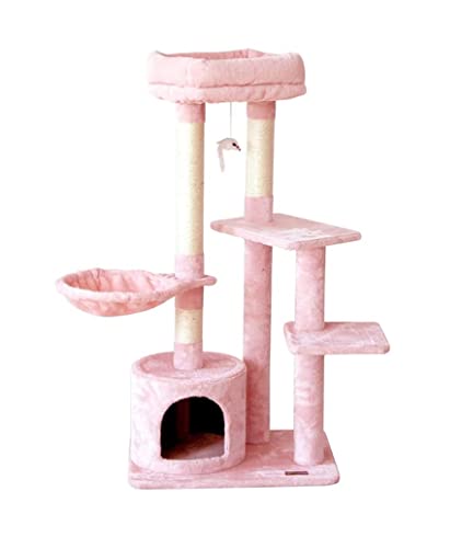 NESPIQ Katzenkratzbaum Katzenmöbel Katzen-Klettergerüst Massivholz-Sisal-Katzenstreu, Kratzbaum-Rahmenpfosten, Katzenregal, Geeignet for 1-3 Katzen Zum Spielen Kratzbaum Für Katzen(Pink) von NESPIQ