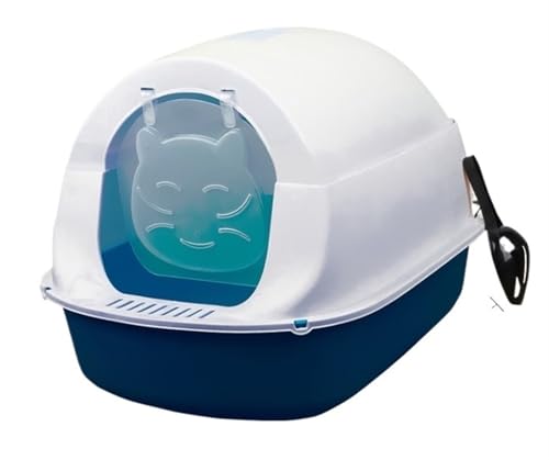 NESPIQ Katzentoilette Für Katzen Katzentoilette Mit Haube Und Deckel, Kätzchentöpfchen, Geschlossene Katzentoilette Mit Katzentoilette Vor Der Tür Katzenklo Für Katzen(Blue) von NESPIQ