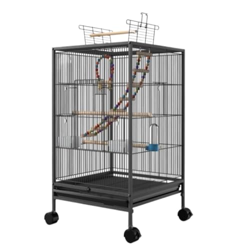 Vogelvoliere Vogelkäfig 33 Zoll Hoher Schmiedeeiserner Vogelkäfig Mit Rollständer, Oberes Fenster Für Papageien, Sittiche, Wellensittiche, Nymphensittiche Vogelhaus Papageienkäfig(Black) von NESPIQ