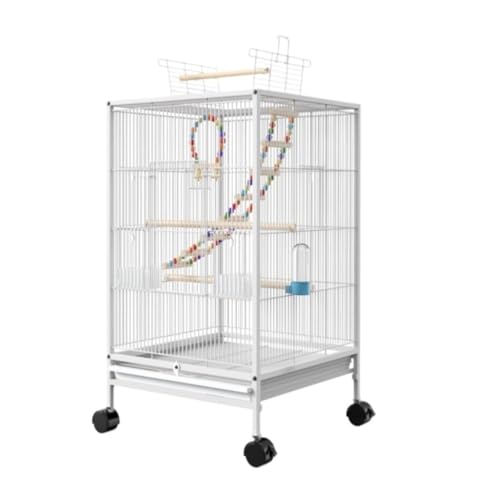 Vogelvoliere Vogelkäfig 33 Zoll Hoher Schmiedeeiserner Vogelkäfig Mit Rollständer, Oberes Fenster Für Papageien, Sittiche, Wellensittiche, Nymphensittiche Vogelhaus Papageienkäfig(White) von NESPIQ