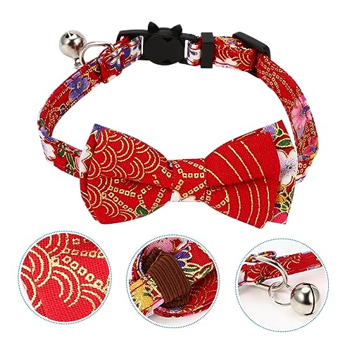 NESTINGHO 1stk Haustierhalsband Halsring Für Haustiere Katzenhalsring Im Chinesischen Stil Halskette Mit Strasssteinen Glocke Katzenhalsband Hundeglockenhalsband Strass Halskette Stoff Rot von NESTINGHO