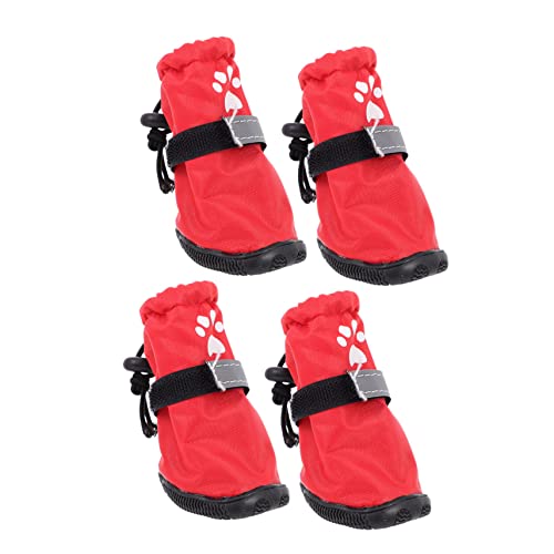 NESTINGHO 4 Stück Regenstiefel Für Haustiere Regenhundeschuhe Hundestiefel Pfotenschutzstiefel Für Hunde Haustierschuhe Rutschfester Haustierstiefel Winterschuhe Für Hunde Rot Polyester von NESTINGHO