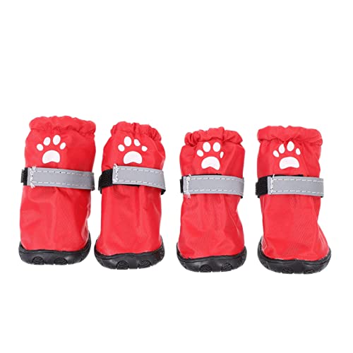 NESTINGHO 4 Stück Regenstiefel Für Haustiere Wasserdichter Hundestiefel wasserdichte Hundeschuhe Anti-rutsch-hundestiefel Hund Regenschuhe Outdoor wasserdichte Schuhe Polyester Rot von NESTINGHO