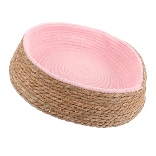 NESTINGHO Haustierbett aus Rattan Schlafkissen für Haustiere Katzenbett gewebtes Haustierbett Hundebett Animal Polster pet Bed Haustierkatzenhausbett Schlafbett für Katzen Grasweide Rosa von NESTINGHO