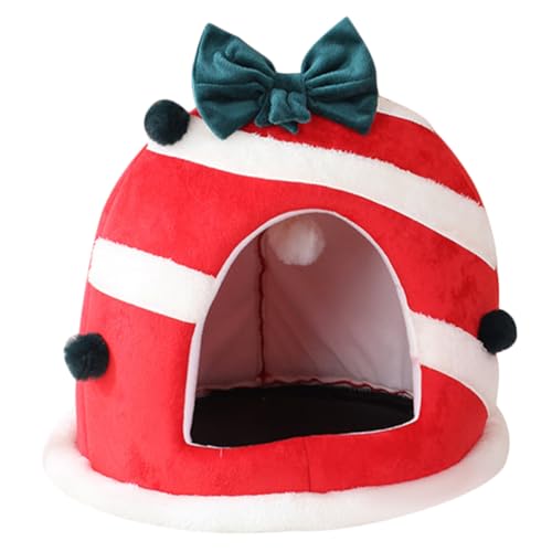 NESTINGHO Weihnachtshaustiernest Höhlenbett für Welpen Weihnachtskatzenversteck Katzenhöhle für Haustier pet Bed Dog beds Katzenhaus Hundebett Cartoon-Hundenest Bett für Katze Tuch rot von NESTINGHO