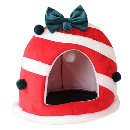 NESTINGHO Weihnachtshaustiernest Kuschelbett Für Katzen Weihnachtshasenhaus Weihnachtliche Hundebetten Katzenbett Mit Weihnachtsmannmütze Höhlenbett Für Haustiere Katzenversteck Rot Tuch von NESTINGHO