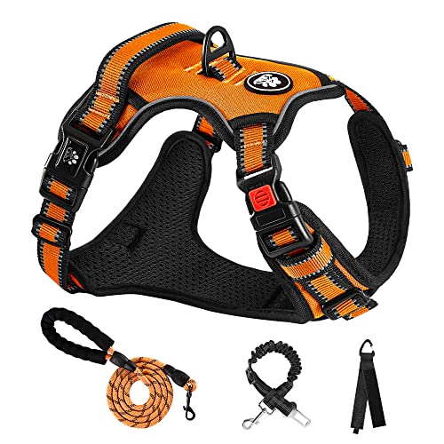 NESTROAD Hundegeschirr Mittelgroße Hunde Orange, Größe M Anti Zieh Geschirr für Hunde Mittel, Halsumfang 33~43CM Brustumfang 43~64CM, Hundesicherheitsgurt Sicherheitsgeschirr Hund Gepolstert von NESTROAD