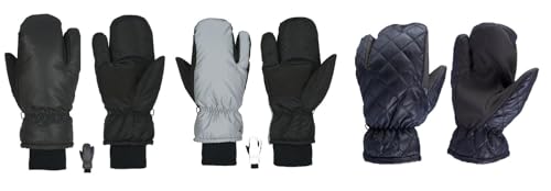 netproshop 3-Finger-Fäustlinge mit PU Grip Winter Handschuhe reflektierend Größe 6-10, Groesse:6, Farbe:Silbergrau von NETPROSHOP