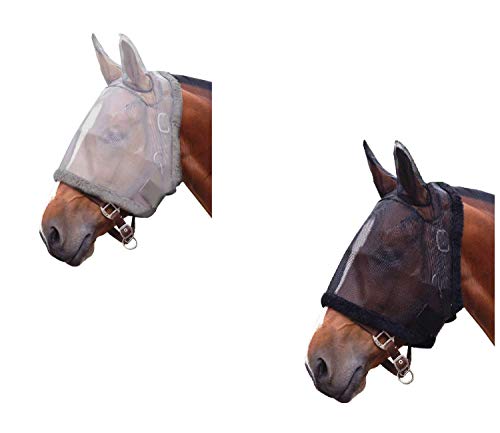 netproshop Fliegenmaske mit Ohren tragbar ohne Halfter Shetty, Pony, Fohlen Pony/Cob/Full, Groesse:Pony, Farbe:Grau von NETPROSHOP