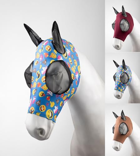 netproshop Pull-On Fliegenmaske aus Stretchstoff Atmungsaktiv Sicherer Sitz Kein Verschluß, Groesse:Pony, Farbe:Emoji von NETPROSHOP