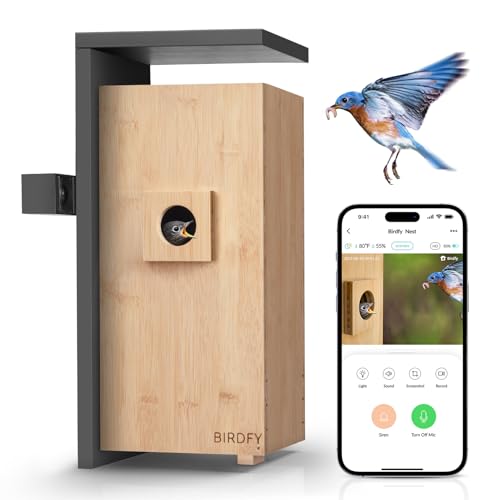Netvue Birdfy Nistkasten mit Dual-Kamera 1080P Bambus Vogelhaus mit KI Verhaltenserkennung, Automatische Aufnahme bei Nisten & Schlüpfen, Vögel in Echtzeit beobachten, Solarbetrieb von NETVUE