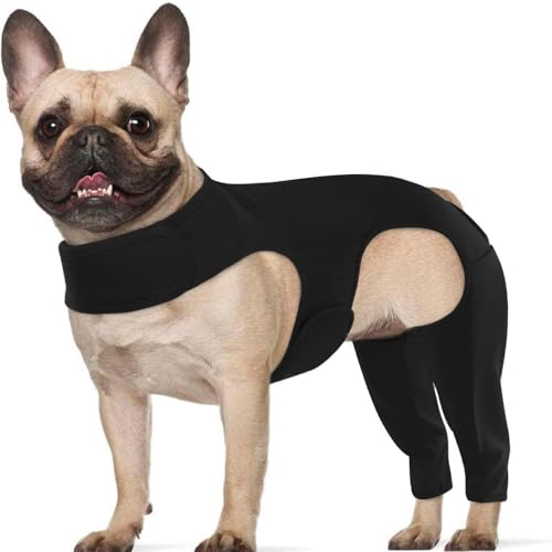 Hundebody Nach Op Body Hund, Wundschutzanzüge für Hunde, Anti-Wundlecken Op Mit Bein, Kniebandage Hund Hinterbein Genesungsanzug für Hundekragen Alternative Schutz Bodysuit (Schwarz, 2XL) von NEUSOP