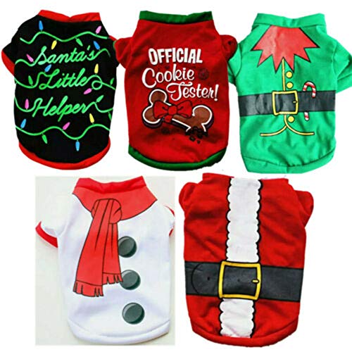 NEVRTP Weihnachten Hund Pyjamas Jumpsuit Shirt Winter Sweater T-Shirt Weste Halloween Haustier Kleidung Bodysuit für Hündchen Onesies 5pcs (S, Mehrfarbig) von NEVRTP