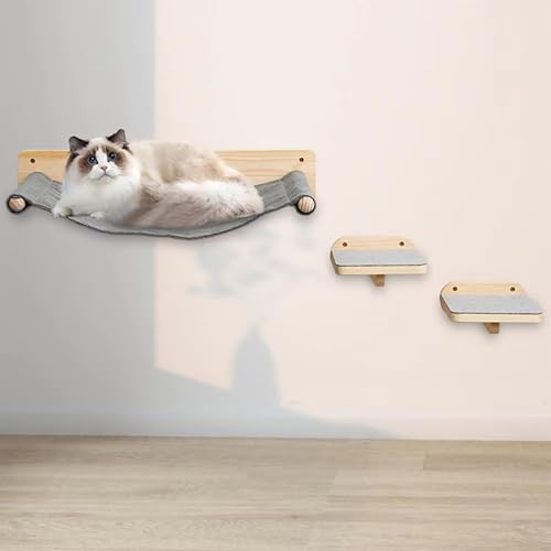 NEWFUN Katzenkletterwand, Katzenhängematte Wand, Katzen Wand, Katzenkletterwand 3er Set, Katzensprungbrett Klettergerüst, Katzenspielzeug, Katzenspielzeug, Katzen Kletterwand Set, Katzen Wandelemente von NEWFUN