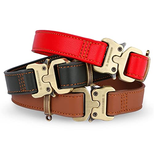 NEWSOFLY Leder-Hundehalsband, verstellbar, strapazierfähig, mit Griff für Hunde, taktisches Halsband mit Schnellverschluss-Metallschnalle (S-1,5 cm × 25,4 cm – 33 cm), Dunkelbraun von NEWSOFLY