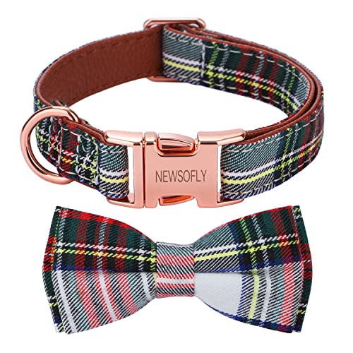 Newsofly Hundehalsband für Jungen und Mädchen mit Fliege, verstellbare, weiche Halsbänder mit Metallschnalle, Baumwoll-Designer für kleine, mittelgroße und große Hunde (groß, rot und weiß) von NEWSOFLY