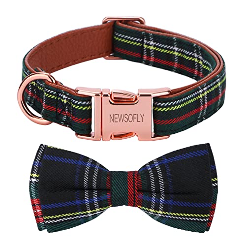 Newsofly Hundehalsband für Jungen und Mädchen mit Fliege, verstellbare, weiche Halsbänder mit Metallschnalle, Baumwoll-Designer für kleine, mittelgroße und große Hunde (groß, schwarz und rot) von NEWSOFLY