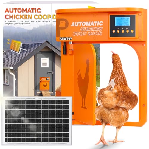 NEWTRY Automatischer Hühnerstall-Türöffner, Schwenktür mit Timer&Lichtsensor, Einklemmschutz, 10W Solarbetrieben mit 40m Fernsteuerung von NEWTRY