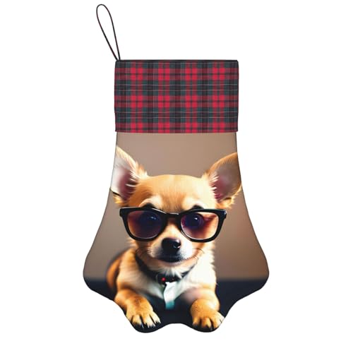 NEZIH Chihuahua Hundebrille, 1 Druck, Weihnachtsstrumpf mit Pfotenabdruck, Weihnachtsstrümpfe, Dekorationen für Familie, Urlaub, Party, Geschenk von NEZIH