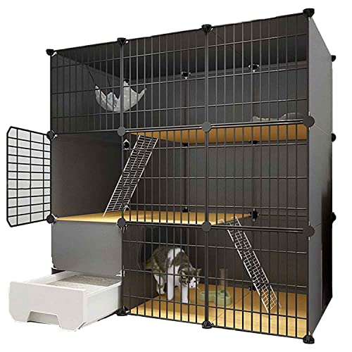 NEZIH Haustierplaypen Für Katzen, Katzenvilla Innen Mit Geschlossener Katzentoilette, Katzenkäfig, Ultra-Weite Plattform, Einfach Zu Versammeln/Black/B von NEZIH