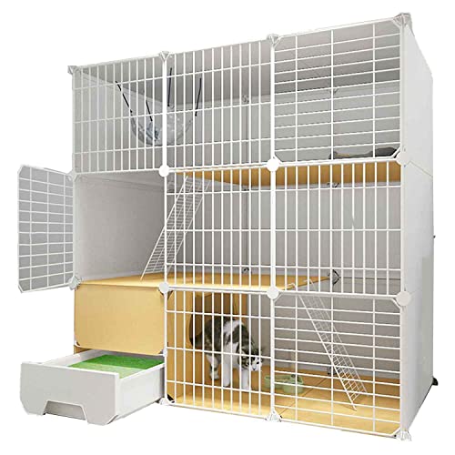 NEZIH Haustierplaypen Für Katzen, Katzenvilla Innen Mit Geschlossener Katzentoilette, Katzenkäfig, Ultra-Weite Plattform, Einfach Zu Versammeln/White/B von NEZIH