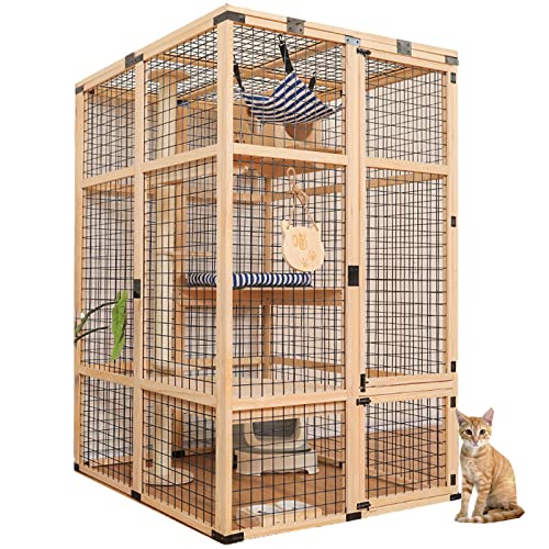 NEZIH Innenhölzer Deluxe -Katzenkäfig, Holzhaus Im Freien Wasserdicht, Große Freie Space Suite/Not Waterproof/120 * 126 * 190Cm von NEZIH