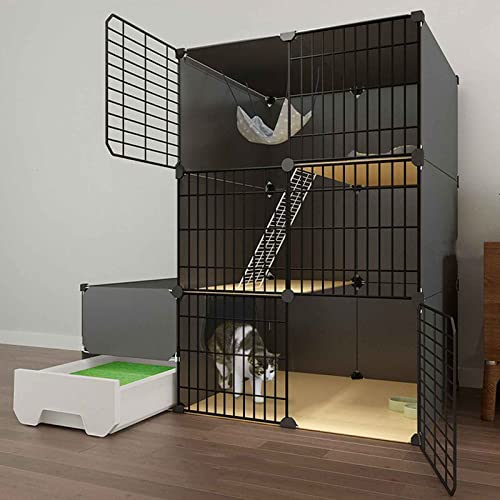 NEZIH Katze Villa Innen Mit Geschlossener Katzentoilette, Haustierplaypen, Käfigkäfig, Metall Und Abs-Kunststoff, Ultra-Weite Plattform/111 * 49 * 111Cm-A von NEZIH