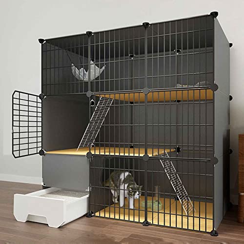 NEZIH Katze Villa Innen Mit Geschlossener Katzentoilette, Haustierplaypen, Käfigkäfig, Metall Und Abs-Kunststoff, Ultra-Weite Plattform/111 * 49 * 111Cm-B von NEZIH