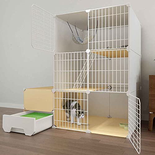 NEZIH Katze Villa Innen Mit Geschlossener Katzentoilette, Haustierplaypen, Käfigkäfig, Metall Und Abs-Kunststoff, Ultra-Weite Plattform/111 * 49 * 111Cm-C von NEZIH