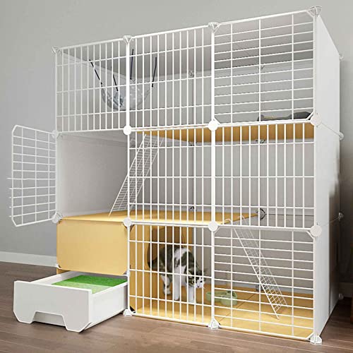 NEZIH Katze Villa Innen Mit Geschlossener Katzentoilette, Haustierplaypen, Käfigkäfig, Metall Und Abs-Kunststoff, Ultra-Weite Plattform/111 * 49 * 111Cm-D von NEZIH