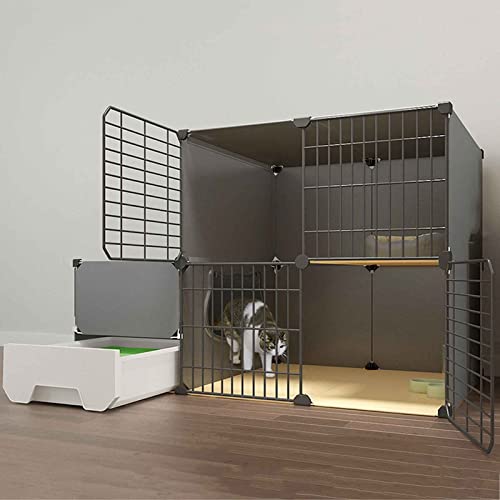 NEZIH Katze Villa Innen Mit Geschlossener Katzentoilette, Haustierplaypen, Käfigkäfig, Metall Und Abs-Kunststoff, Ultra-Weite Plattform/111 * 49 * 75Cm-A von NEZIH