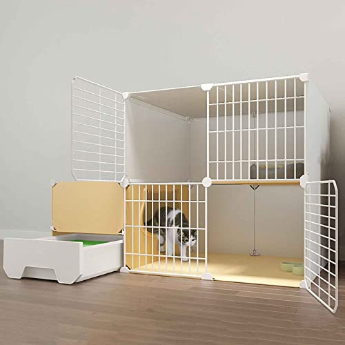 NEZIH Katze Villa Innen Mit Geschlossener Katzentoilette, Haustierplaypen, Käfigkäfig, Metall Und Abs-Kunststoff, Ultra-Weite Plattform/111 * 49 * 75Cm-C von NEZIH