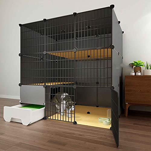 NEZIH Katze Villa Innen Mit Geschlossener Katzentoilette, Haustierplaypen, Käfigkäfig, Metall Und Abs-Kunststoff, Ultra-Weite Plattform/111 * 95 * 111Cm von NEZIH