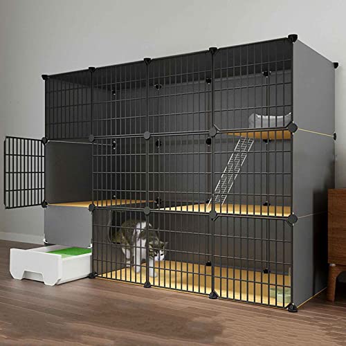 NEZIH Katze Villa Innen Mit Geschlossener Katzentoilette, Haustierplaypen, Käfigkäfig, Metall Und Abs-Kunststoff, Ultra-Weite Plattform/147 * 49 * 111Cm von NEZIH