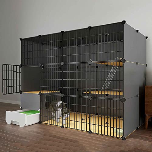 NEZIH Katze Villa Innen Mit Geschlossener Katzentoilette, Haustierplaypen, Käfigkäfig, Metall Und Abs-Kunststoff, Ultra-Weite Plattform/147 * 95 * 111Cm von NEZIH