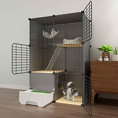 NEZIH Katze Villa Innen Mit Geschlossener Katzentoilette, Haustierplaypen, Käfigkäfig, Metall Und Abs-Kunststoff, Ultra-Weite Plattform/75 * 49 * 111Cm-A von NEZIH