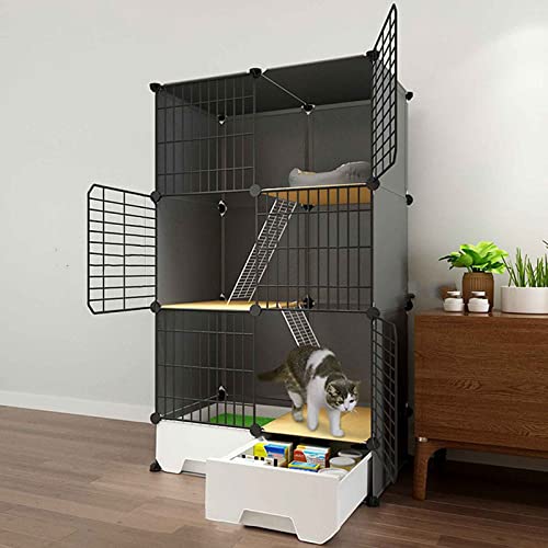 NEZIH Katze Villa Innen Mit Geschlossener Katzentoilette, Haustierplaypen, Käfigkäfig, Metall Und Abs-Kunststoff, Ultra-Weite Plattform/75 * 49 * 127Cm von NEZIH