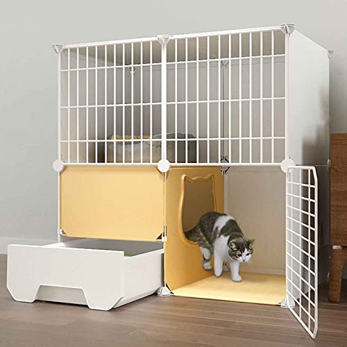 NEZIH Katze Villa Innen Mit Geschlossener Katzentoilette, Haustierplaypen, Käfigkäfig, Metall Und Abs-Kunststoff, Ultra-Weite Plattform/75 * 49 * 75Cm-B von NEZIH