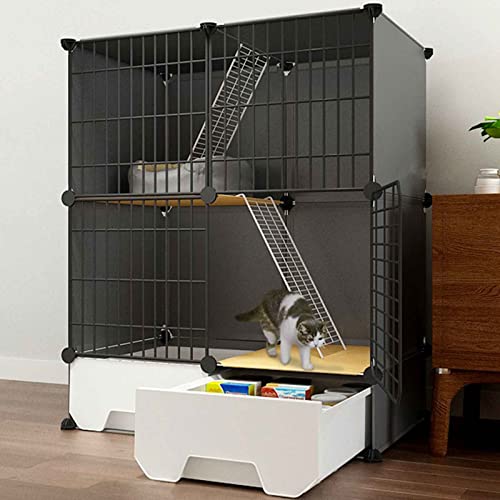 NEZIH Katze Villa Innen Mit Geschlossener Katzentoilette, Haustierplaypen, Käfigkäfig, Metall Und Abs-Kunststoff, Ultra-Weite Plattform/75 * 49 * 91Cm von NEZIH