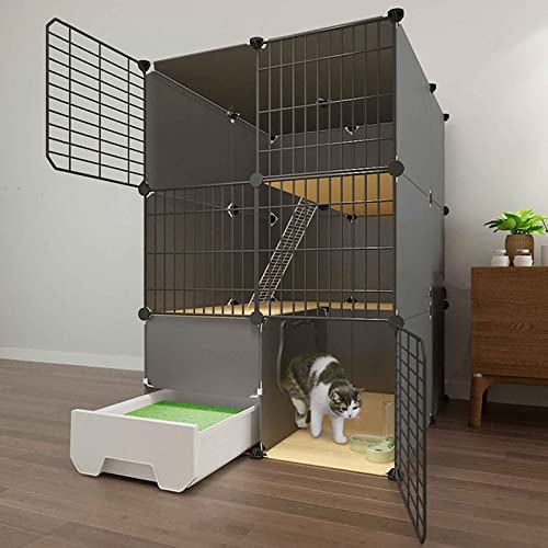 NEZIH Katze Villa Innen Mit Geschlossener Katzentoilette, Haustierplaypen, Käfigkäfig, Metall Und Abs-Kunststoff, Ultra-Weite Plattform/75 * 95 * 111Cm von NEZIH