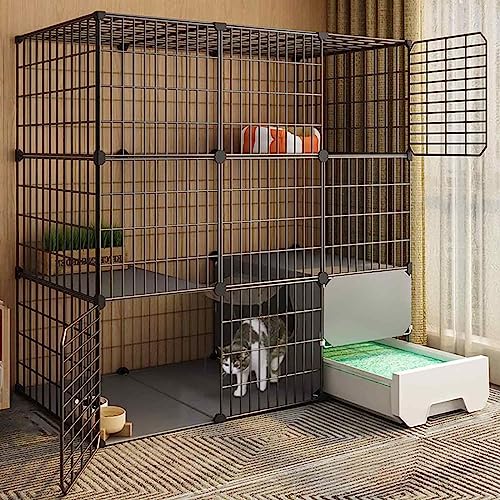 NEZIH Katze Zwinger Für Innenkatzen Mit Katzentoilette, Spielstall Für Katzen, Katzen -Playpens, Metall Und Abs -Kunststoff/B/Black-111 * 49 * 109Cm von NEZIH