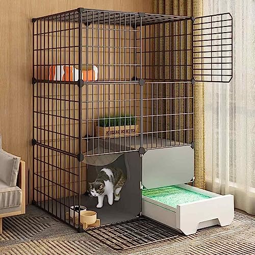 NEZIH Katze Zwinger Für Innenkatzen Mit Katzentoilette, Spielstall Für Katzen, Katzen -Playpens, Metall Und Abs -Kunststoff/B/Black - 75 * 49 * 109Cm von NEZIH