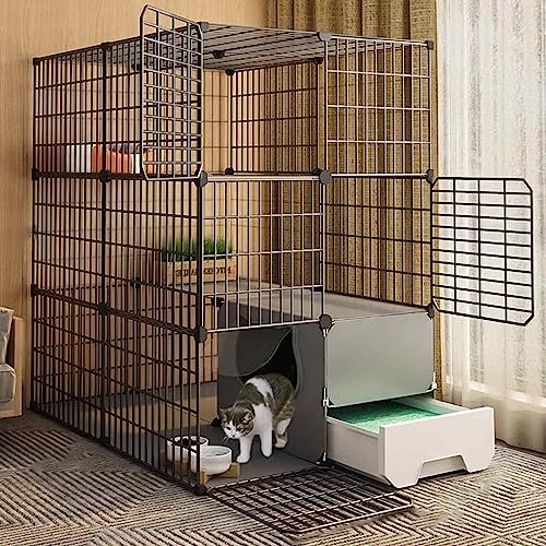 NEZIH Katze Zwinger Für Innenkatzen Mit Katzentoilette, Spielstall Für Katzen, Katzen -Playpens, Metall Und Abs -Kunststoff/B/Black-75 * 95 * 109Cm von NEZIH