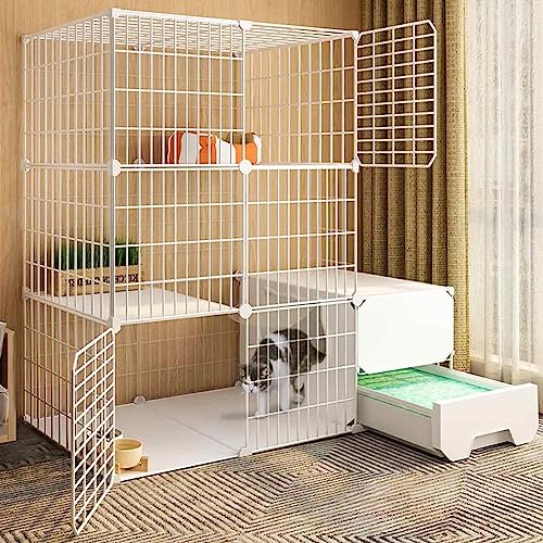 NEZIH Katze Zwinger Für Innenkatzen Mit Katzentoilette, Spielstall Für Katzen, Katzen -Playpens, Metall Und Abs -Kunststoff/B/White - 111 * 49 * 109Cm von NEZIH