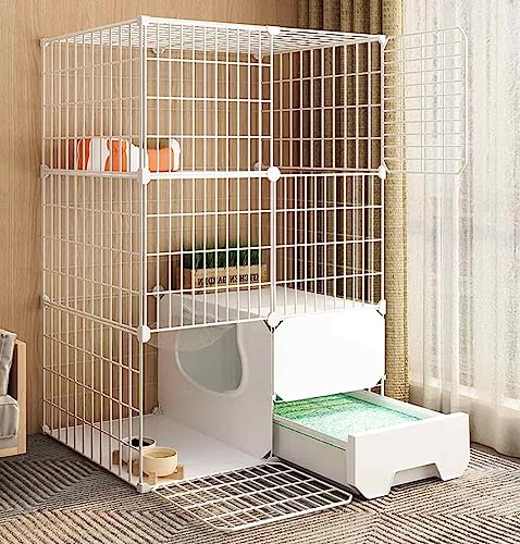 NEZIH Katze Zwinger Für Innenkatzen Mit Katzentoilette, Spielstall Für Katzen, Katzen -Playpens, Metall Und Abs -Kunststoff/B/White - 75 * 49 * 109Cm von NEZIH