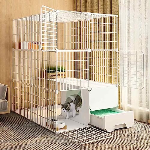 NEZIH Katze Zwinger Für Innenkatzen Mit Katzentoilette, Spielstall Für Katzen, Katzen -Playpens, Metall Und Abs -Kunststoff/B/White - 75 * 95 * 109Cm von NEZIH